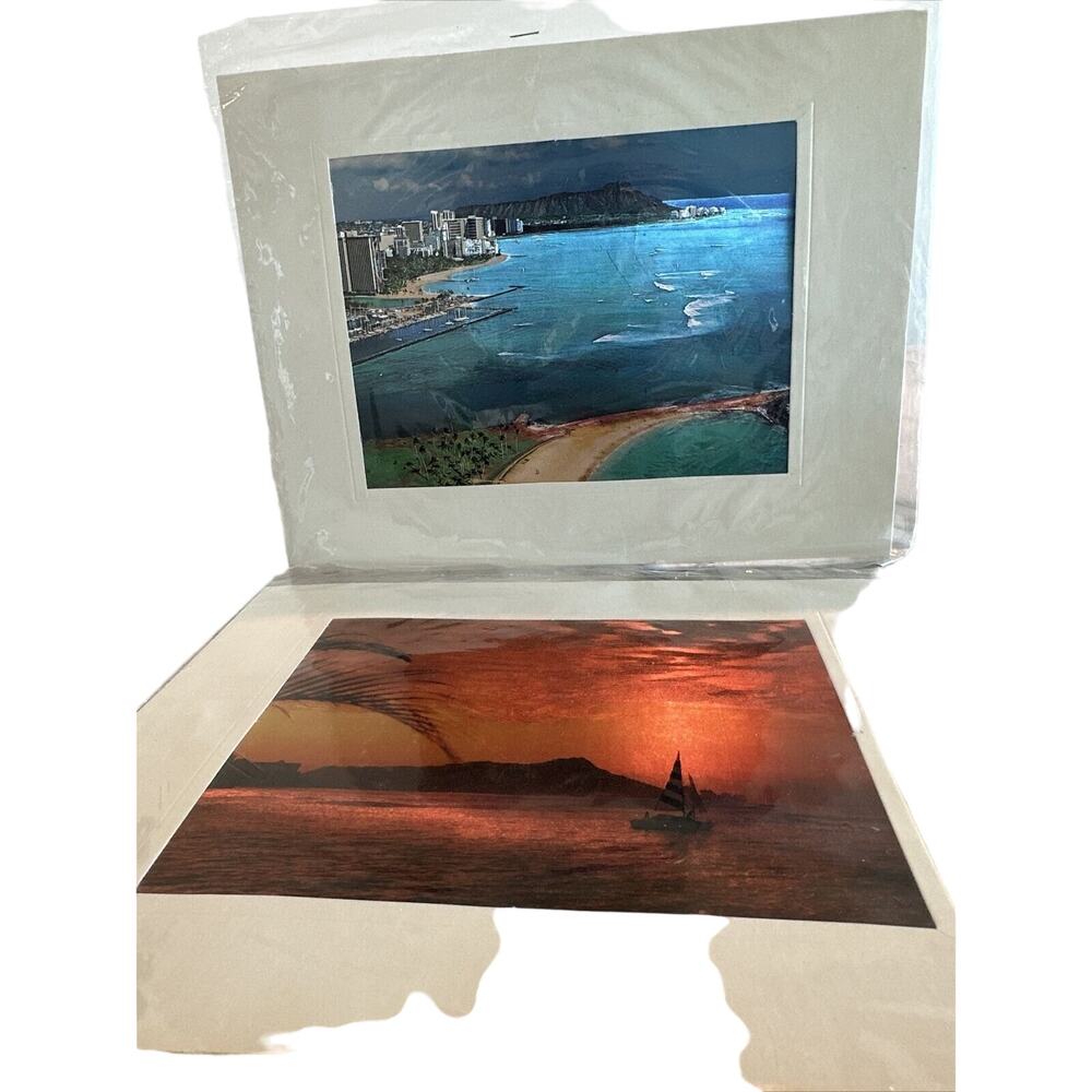 2 1970s Metal Etching Art Honolulu Hawaii Souvenir COA Picture Skyline Handmade